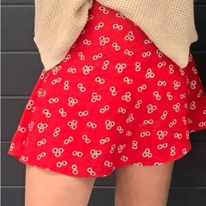 Volcom Red Floral Skater Skirt
